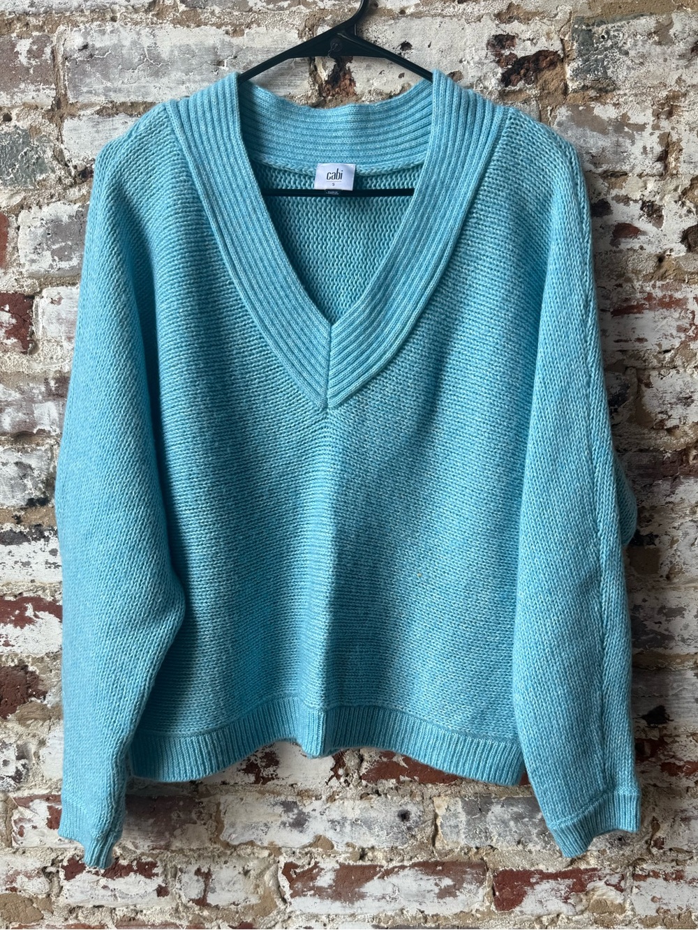 CAbi Aqua Blue V-Neck Knit Sweater